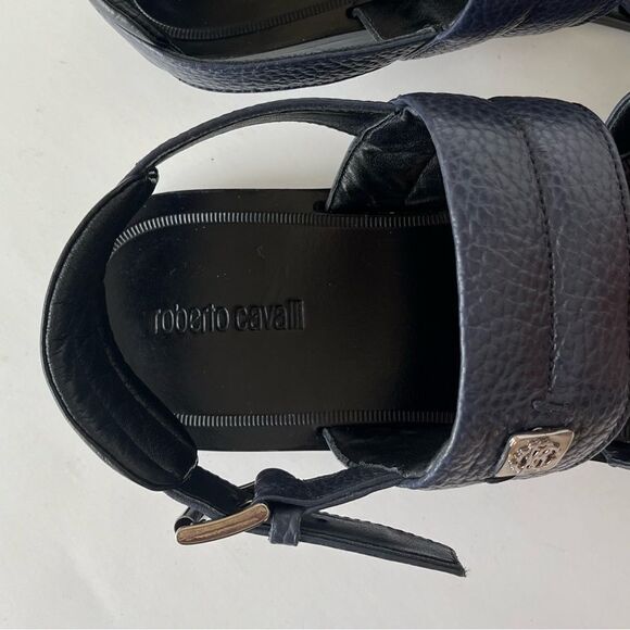 Roberto Cavalli Leather Sandals Blue Pebbled Crossover Strap Men’s 42 Italy US 9 - Picture 9 of 12